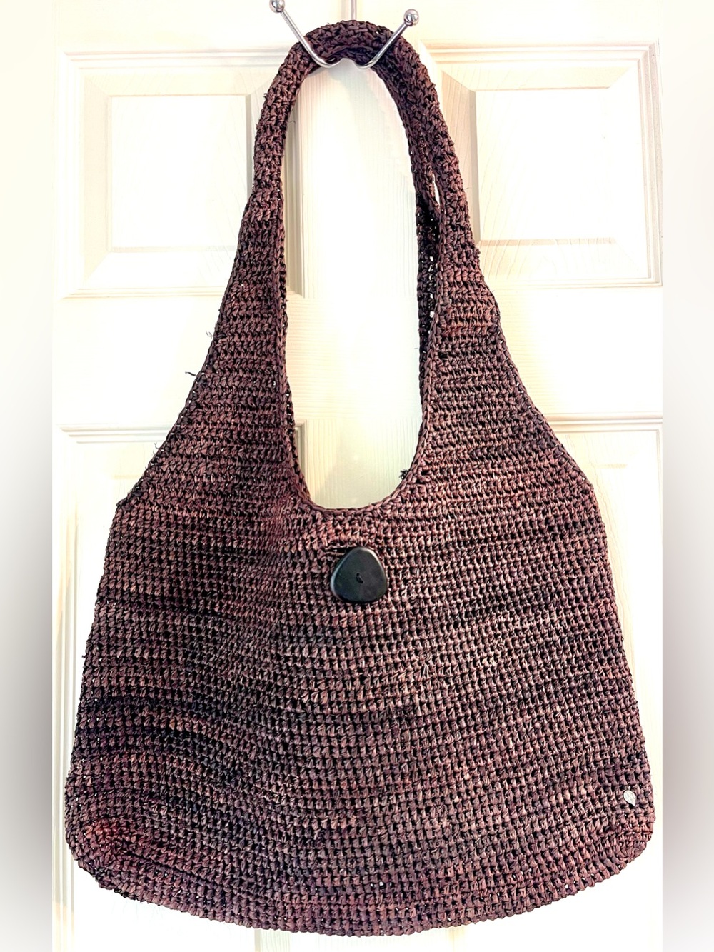 NWOT - Helen Kaminski Dark Brown Handwoven Shoulder Bag Large Rolled Handles - Picture 2 of 9